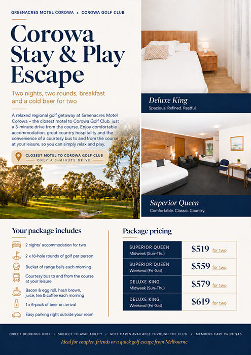 Corowa Stay + Play Golf Escape - Greenacres Motel