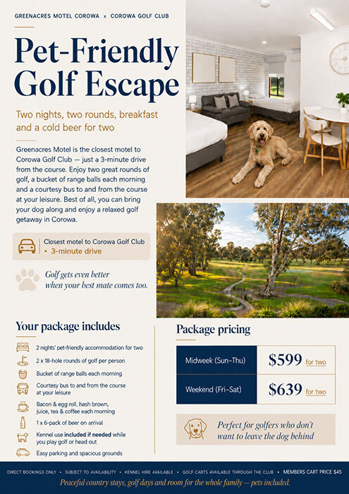 Pet-Friendly Golf Escape - Greenacres Motel Pet-Friendly Golf Escape - Greenacres Motel